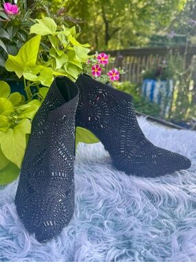 Black Rhinestone Stretch Ankle Booties - Women's Dress Booties